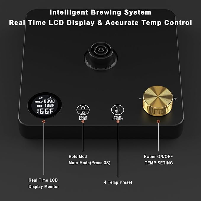 YESERLI 1200W Gooseneck Kettle with ±1℉ Temperature Control,Pour Over Electric Kettle for Coffee & Tea,Digital Display,4 Temp Preset,12H Keep Warm,100% Stainless Steel,Rapid Heating,1L,Matte Black