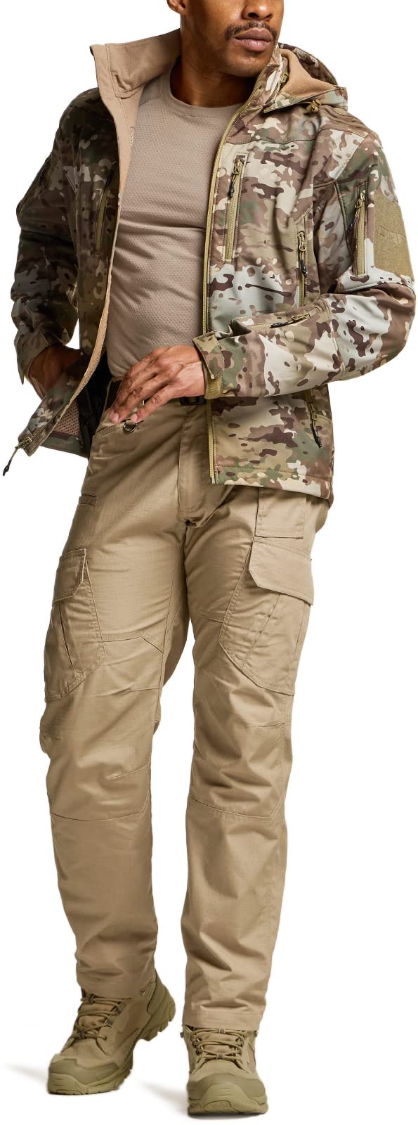 CQR Men's Tactical Pants, Water Resistant Ripstop Cargo Pants, Lightweight EDC Work Hiking Pants, Outdoor Apparel, Duratex Mag Pocket Khaki, 38W x 34L