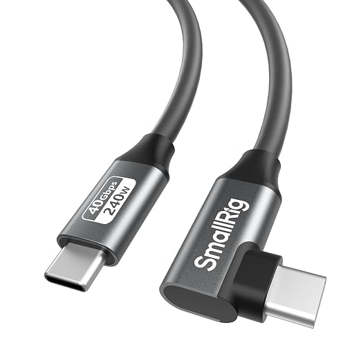 SMALLRIG USB4 40Gbps USB-C Cable 240W PD 3.1 Fast Charging 8K@60Hz Video 100cm/39.4in Straight to Angled Connectors with Cable Tie for MacBook Pro for iPad Pro for iPhone 17/16/15 Series - 5732