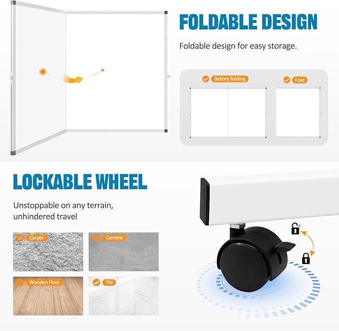 Large Rolling Whiteboard Dry Erase, 72" x 40" Double-Sided Mobile White Board with Stand, Giant Magnetic Dry Erase Board on Wheels for Office, Home & School