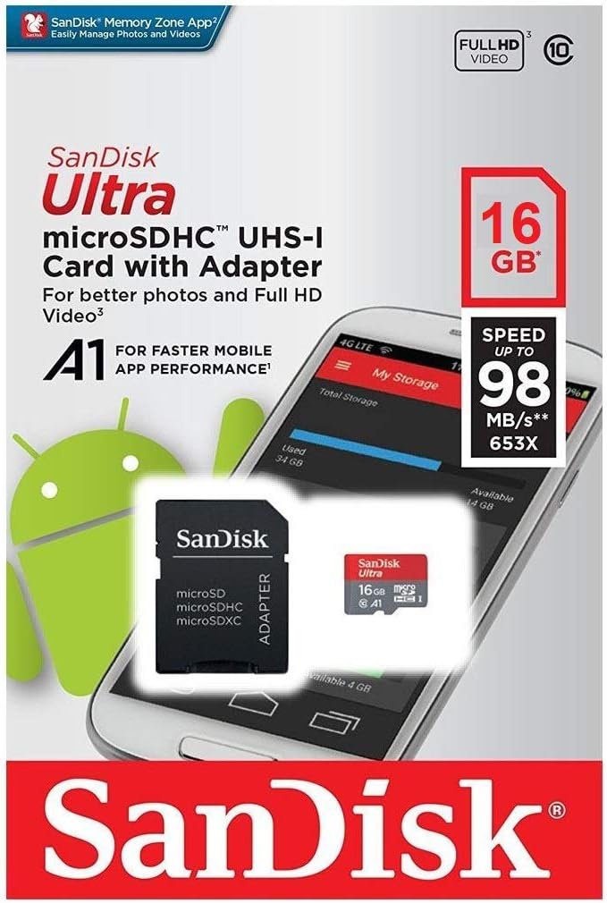 Sandisk Ultra - Flash Memory Card - 16 GB - MicroSDHC UHS-I (SDSQUNC-016G-AN6IA)