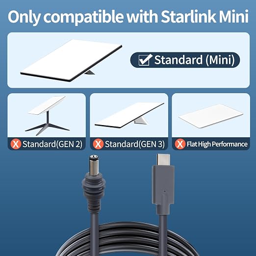 Starlink Mini USB C to DC Cable 100W | 10FT/3M Starlink Mini USB Type C Power Cable Accessories Direct to DC for Starlink Mini 20AWG