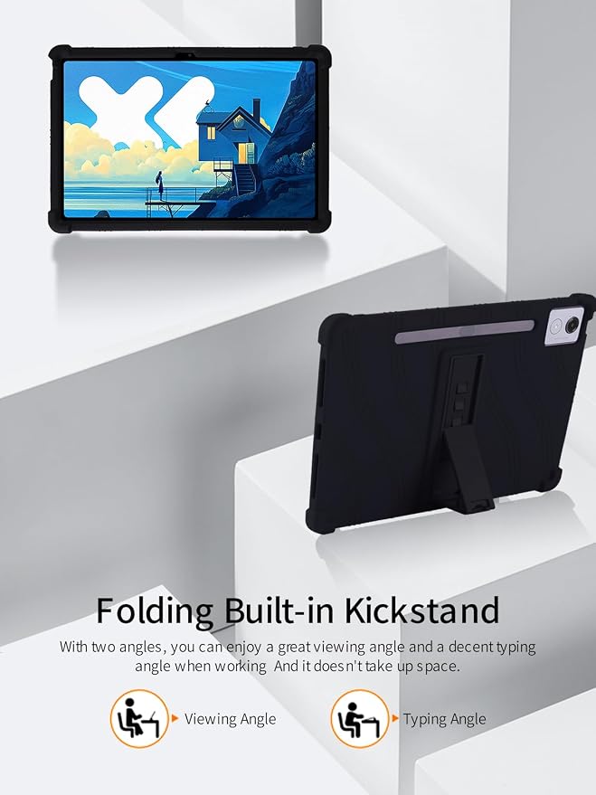 for Lenovo Idea Tab Pro 12.7 inch Tablet CaseBOVUGAC Soft Silicone Adjustable Stand Shockproof Kids Friendly for Lenovo Idea Tab Pro Tablet(Black)