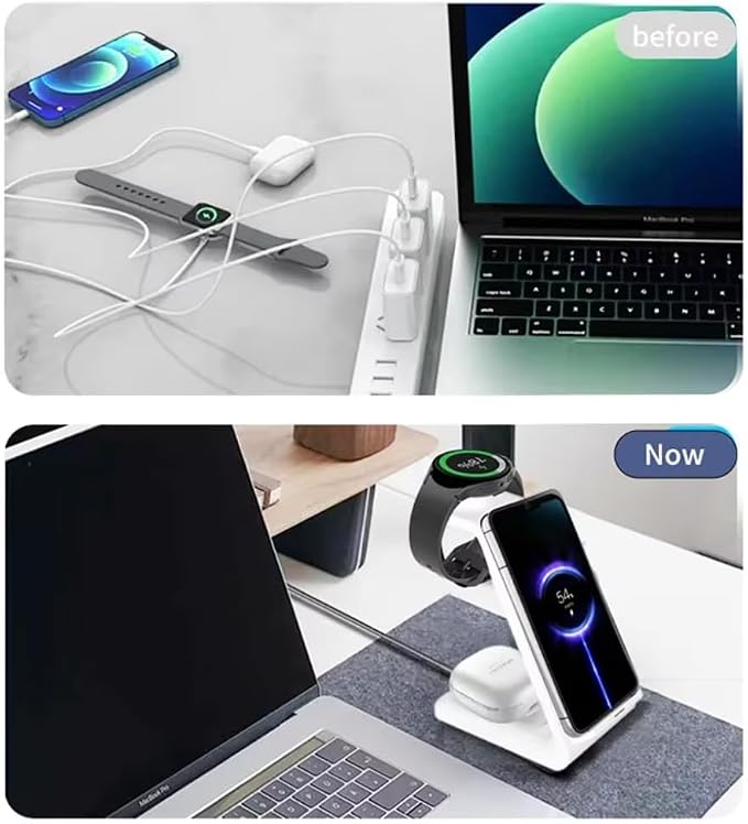 3 in 1 15W Travel Wireless Charger for Samsung Galaxy S23 S22 Watch 6 pro/5/4/3 Active 1 2 Buds 2 Pro Plus Fast Charging Station (White)