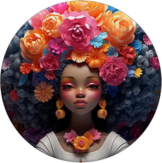 Proud Afro Queen Girl Floral Hair Melanin Black Women Pride PopSockets Adhesive PopGrip