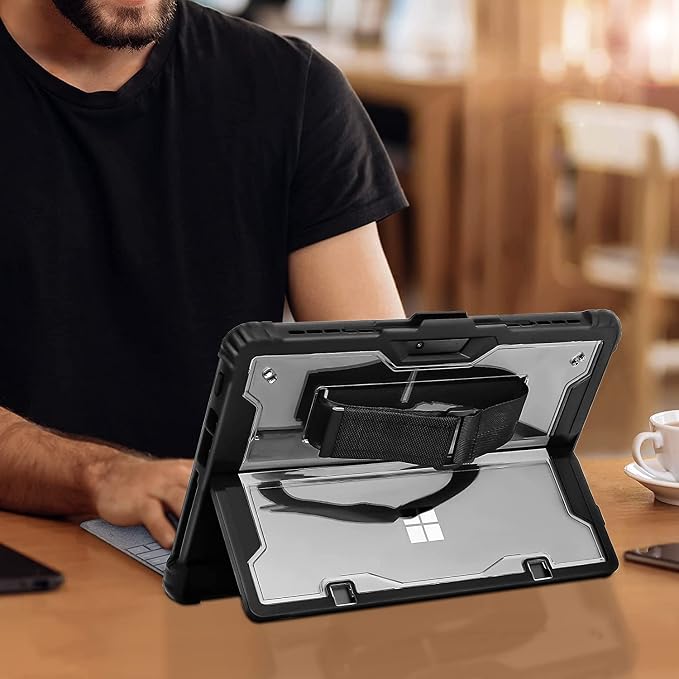 Surface Go4/Go3/Go2/Go Case Crystal Clear Multi-Angle Heavy Duty Rugged Shockproof Cover with Shoulder Strap Hand Strap Stylus Pen Holder Compatible with Keyboard