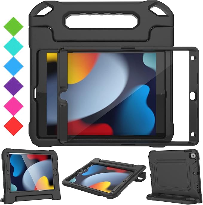 SUPLIK Kids Case for iPad 9th/8th/7th Generation -10.2 inch 2021/2020/2019 Built with Screen Protector Durable Shockproof Handle Stand Case for Apple iPad Gen 9/8/7 Black