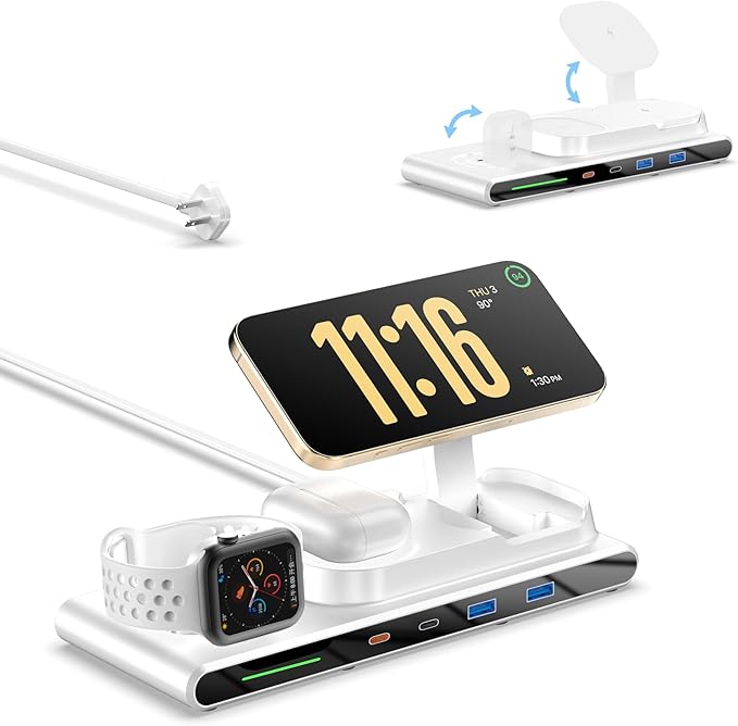 7-in-1 Wireless Charging Station for Apple Devices ACOZVIN Magnetic Wireless Charger &amp4 USB Ports(PD65W USB-C) 5FT Cord Flat Plug Foldable Charger Stand for MacBookiPhone 16/15/14 iWatch &amp