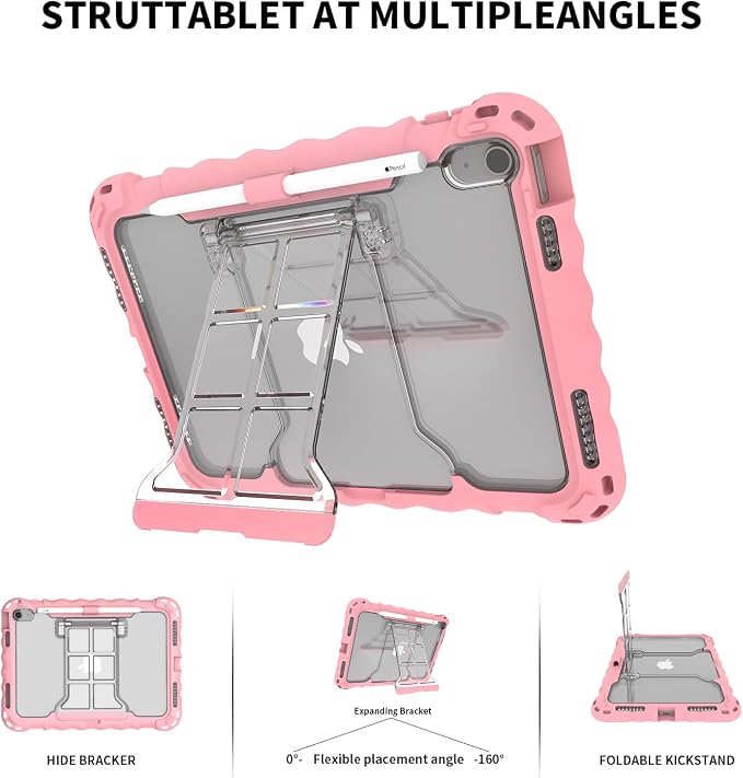 iPad (A16) 11th Generation 2025 11-inch/10th Generation 2022 10.9-inch Protective Case Silicone Shockproof Case with Screen Protector Pencil Storage Slot Shoulder Strap Handle Stand (A-Blue)