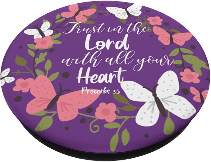 Purple Pink Proverbs 3 5 Christian Bible Verse Floral PopSockets Swappable PopGrip
