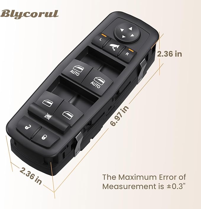 Blycorul Master Power Window Switch Driver Side with 3+9 Pins Replacement for 2012-2015 Dodge Grand Caravan，2013-2015 Ram 1500 2500,2015 Ram 3500,2012-2015 Chrysler Town&Country, Replaces 68110867AA