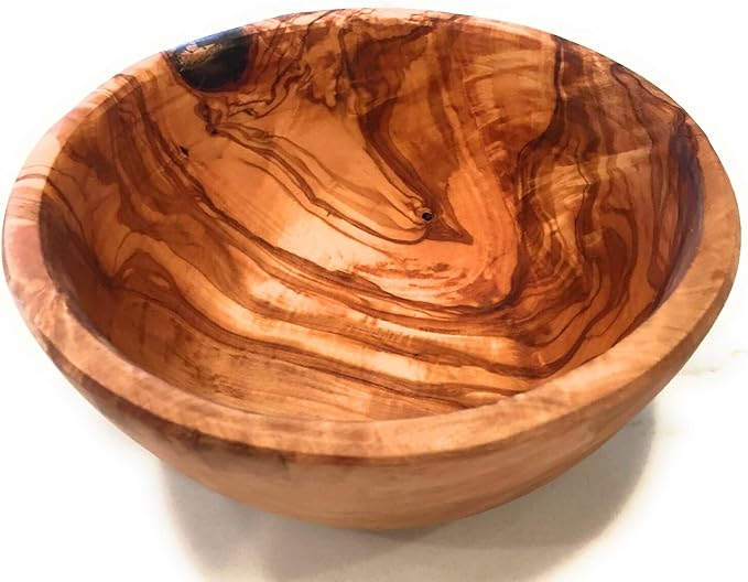 7" Artisan Olive Wood Serving Bowl/Mini Bowl Farmhouse Décor Serveware for Fruit, Snacks, Salad, Dips, Keys, Potpourri. In Sm 6", Med 7", Lg 8", XL 11", XXL 12". (Medium 7 inch)