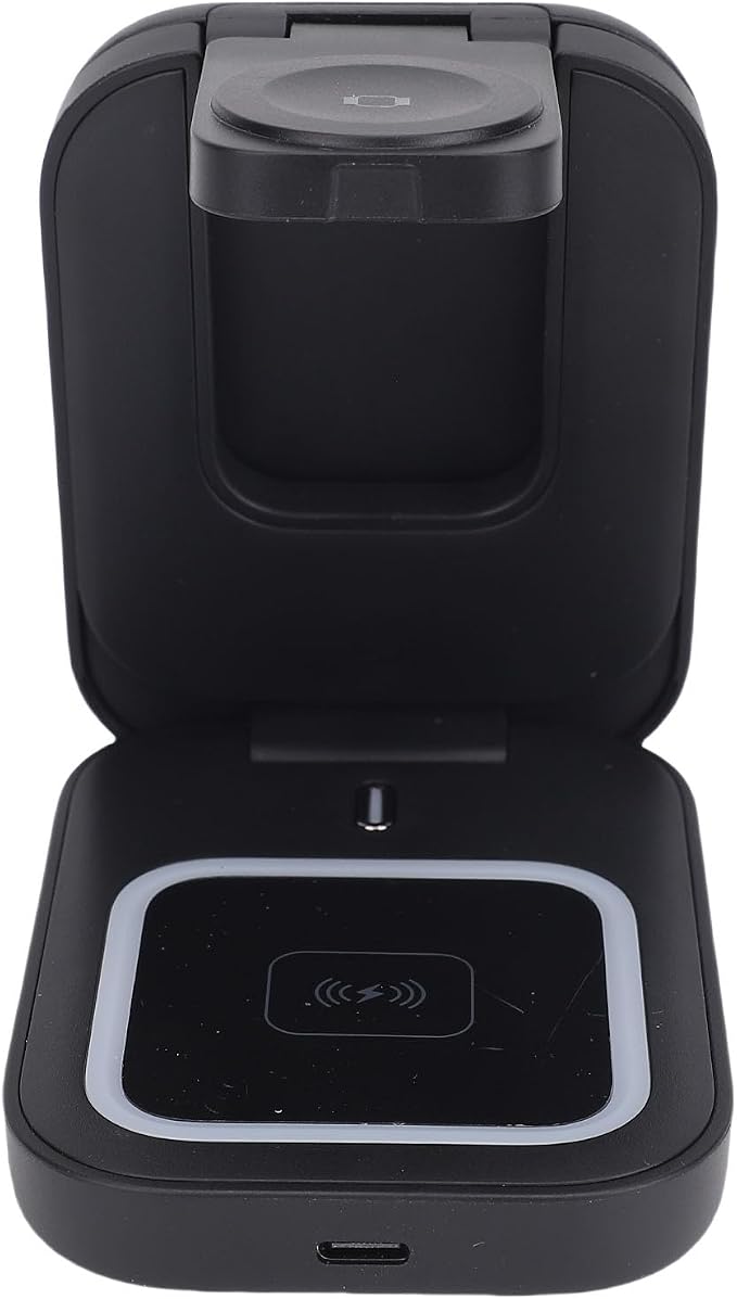 Multifunctional Wireless Charger 3 in 1 Fast Charger for Nightstand Black ABS 15W Charging Dock