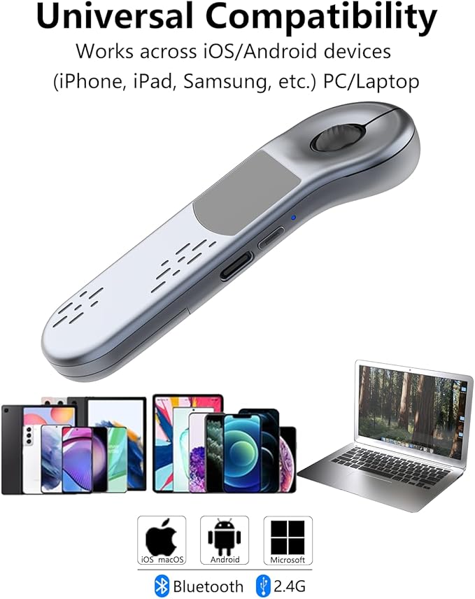 GUVOHUT Air Mouse for PC/iOS/Android with Touchpad Bluetooth 2.4G Remote Control for PowerPoint/Keynote/Tiktok/Camera/Kindle App Rechargeable Wireless Presentation for PPT Pointer (Silver)