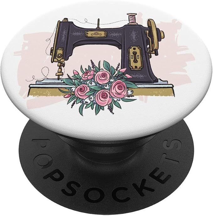 Sewing Machine Floral Quilting Sewer Quilter Design PopSockets PopGrip: Swappable Grip for Phones &amp Tablets