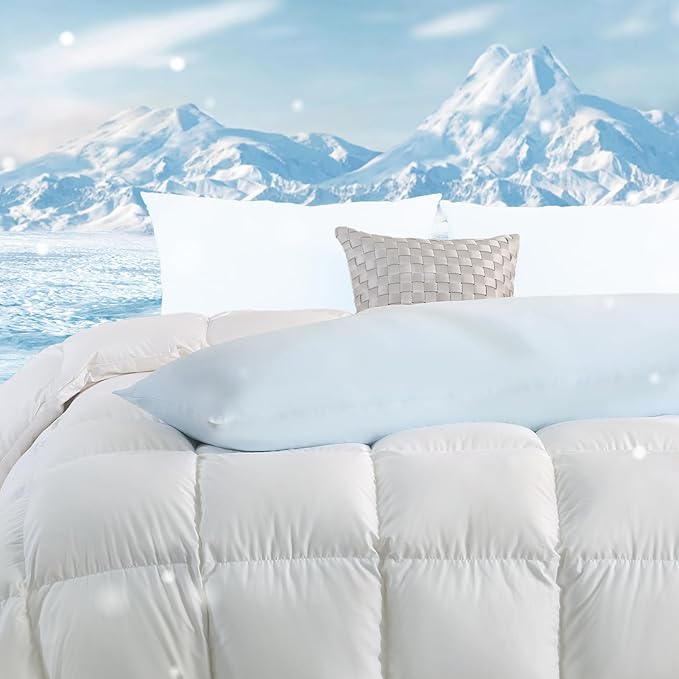 DOWNCOOL Large Body Pillow Insert with Cooling Cover - Soft Long Bed Pillow for Summer - Breathable Full Body Pillow for Adults - 20x54 inch (Blue, with Cover)