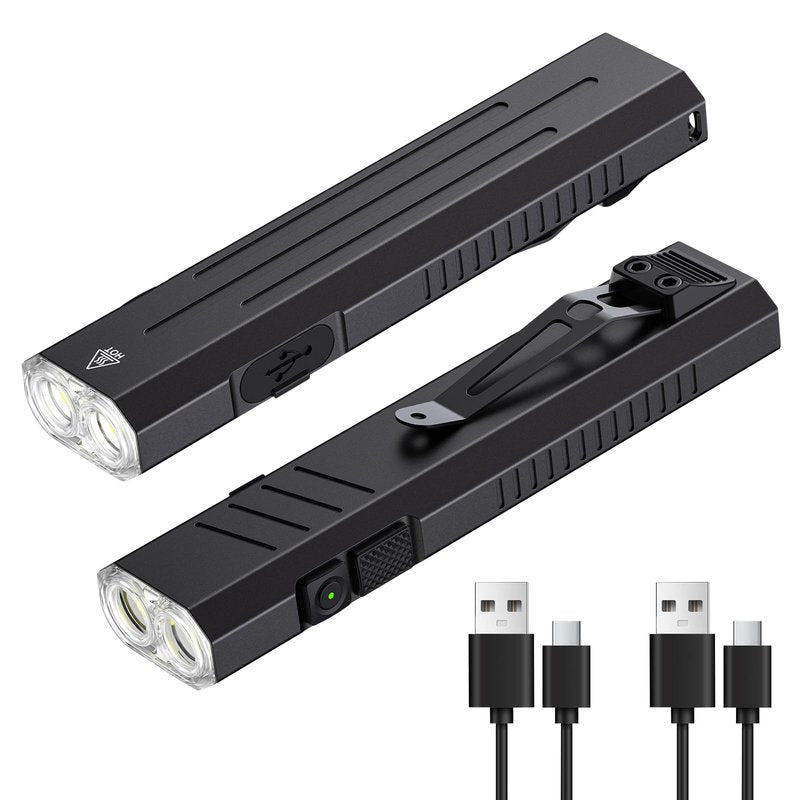 2pack Rechargeable EDC Flashlight - Emergency One Click Strobe Mode, 1600 High Lumens Portable Pocket light Mini Flashlight , Magnetic Small EDC Slim Flat Flashlight for Working Camping Repairing