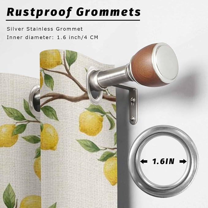 Summer Outdoor Curtains for Patio Lemon Gnome Leaf Linen Texture Waterproof