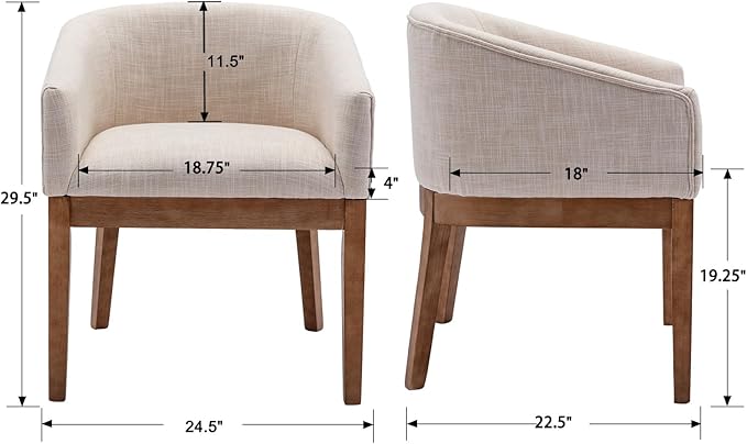 Dining Chairs Set of 6 Mid-Century Modern Dining Chairs, Linen Upholstered Kitchen Dining Room Chairs, Curved Backrest Dining Chair with Wood Legs, Beige