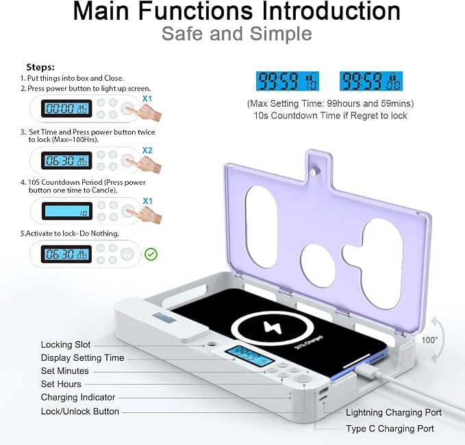 ySky Phone Lock Box with TimerPhone Access Blocker Device for Cell Phones Limits Smartphone Access Reduces Screen Time &amp Improves FocusTimed Jail Locker to Help KidsStudents Adults Focus Bac