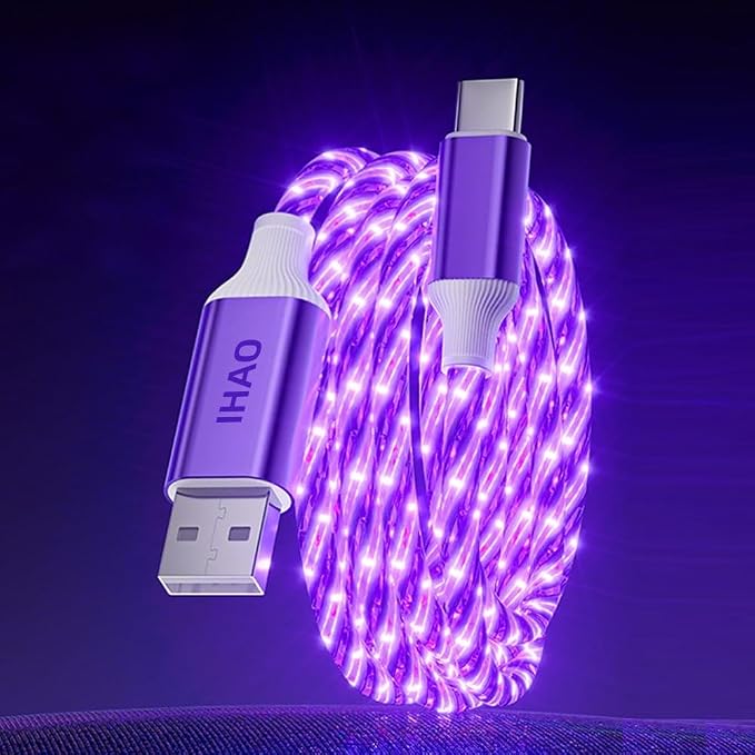 IHAO Multi Ports Charger Cable 3 Combinations in One Cable USB A to USB C/Micro USB PD Fast Charging Cord Lighted Up LED Flowing Compatible with Almost All Kinds of Electric Device-39Inches Blue