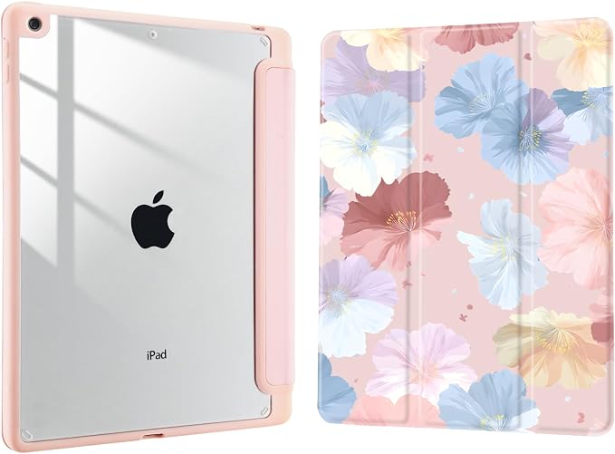 Joyland Brown Leopard Floral for iPad 6th/5th Generation 9.7 Inch 2018/2017Air 2/Air 1 CaseBuilt-in Pencil Holder with Shockproof Cover Transparent Back Shell Auto Wake/SleepBlack