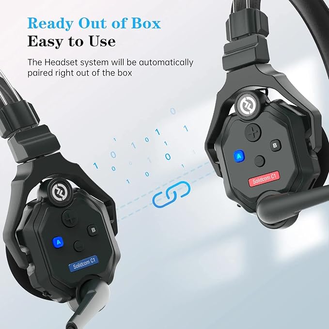 Hollyland Solidcom C1 3-Person 1100ft Full-Duplex Wireless Headset Intercom System for Team Communication Group Talk Single-Ear Headset with 1 Master & 2 Remote Headsets