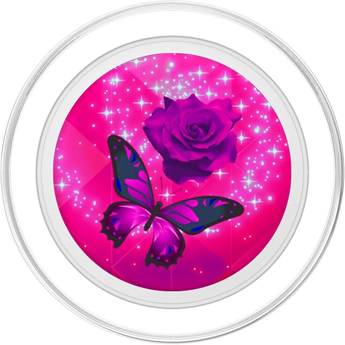 Hot Pink Butterfly Flower Rose Cell Phone Holder Grip Floral PopSockets Adhesive PopGrip