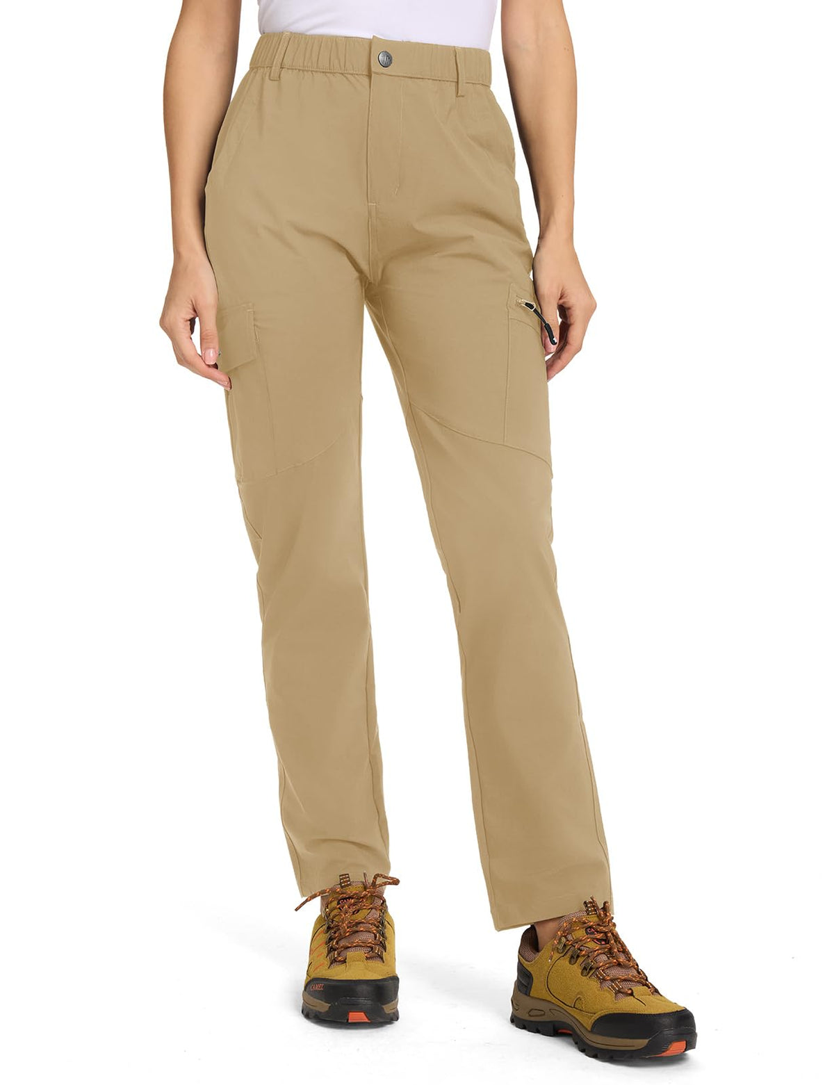 TBMPOY Women's Hiking Cargo Pants Lightweight Water Resistant Quick Dry Fishing Camping Travel Work Pant with 6 Pockets Khaki M