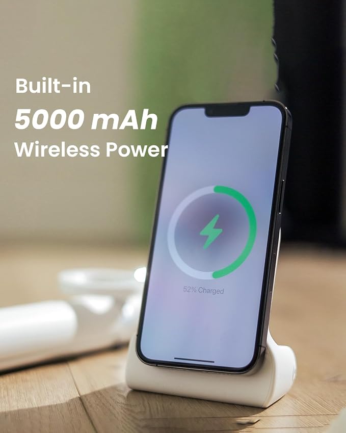 KraftGeek Magnetic Phone Stand Camera Grip for iPhone Magsafe Rechargeable | 5000mAh Wireless Charging Bluetooth Shutter Ergonomic Handle Desktop Phone Stand Lightweight Design for Vlogging
