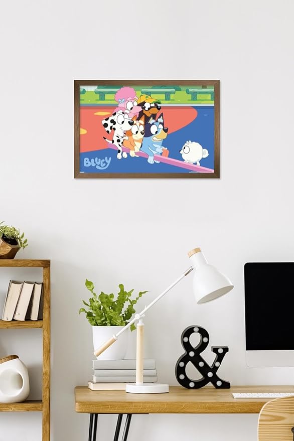 Bluey (2018) - Bluey and Friends See Saw Fun Wall Poster, 22.4L" x 14.7W", Bronze Framed Version