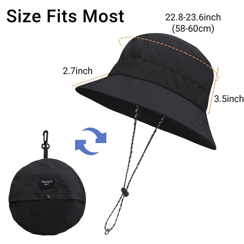 PFFY Waterproof Bucket Hat Rain Quick Dry Hats for Men Women Packable Sun Hat for Fishing Hiking Outdoors Solid Black
