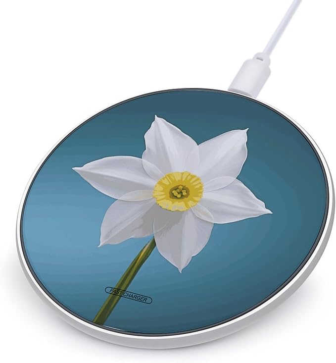 White Daffodil Wireless Charger 10W Fast Charging Pad Anti-Slip Qi Certified Wireless Charging Pad Charging Station Portable Phone Charger for All Wireless Charging Smartphone
