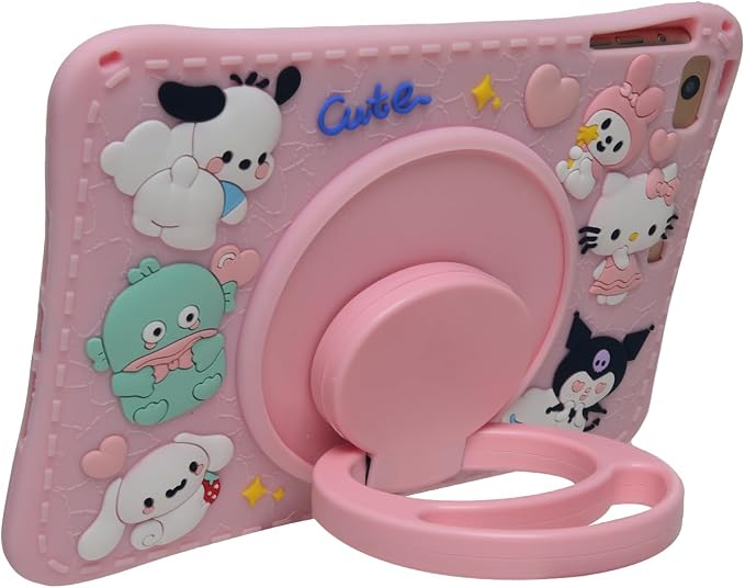 Cartoon Case for iPad mini 1/2/3/4/5 7.9，MONEHOYSY Cute Soft Silicone Kickstand [Drop ProofShock ProofAnti Slip] Back Stand Cover Case for Kids Children Teens Girls Boys (Kitty-1)