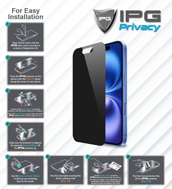 IPG Privacy Made for iPhone Anti-Spy Screen Protector Prevents Side Viewing Smooth Touch Anti-Fingerprint Ultra Responsive Matte Finish (iPhone 16 Pro Max)