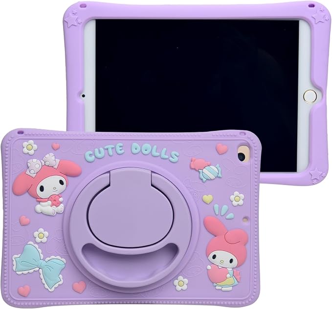 Cartoon Case for iPad mini 1/2/3/4/5 7.9，MONEHOYSY Cute Soft Silicone Kickstand [Drop ProofShock ProofAnti Slip] Back Stand Cover Case for Kids Children Teens Girls Boys (Kitty-1)