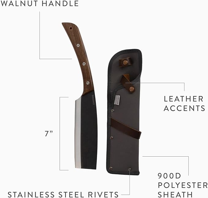 Barebones Japanese NATA Hatchet - 7-Inch Stainless Steel Machete – Durable Full Tang Design with Walnut Handle and Canvas Sheath – Perfect for Medium to Heavy-Duty Chopping, Splitting and Cutting