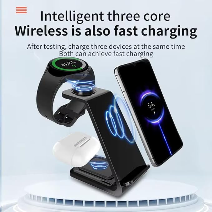 3 in 1 15W Travel Wireless Charger for Samsung Galaxy S23 S22 Watch 6 pro/5/4/3 Active 1 2 Buds 2 Pro Plus Fast Charging Station (White)