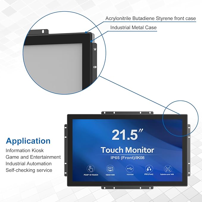 21.5 Inch Open Frame LCD Display Touch Screen Monitor HDMI VGA DVI Inputs 1000 Nits for Outdoor Kiosk