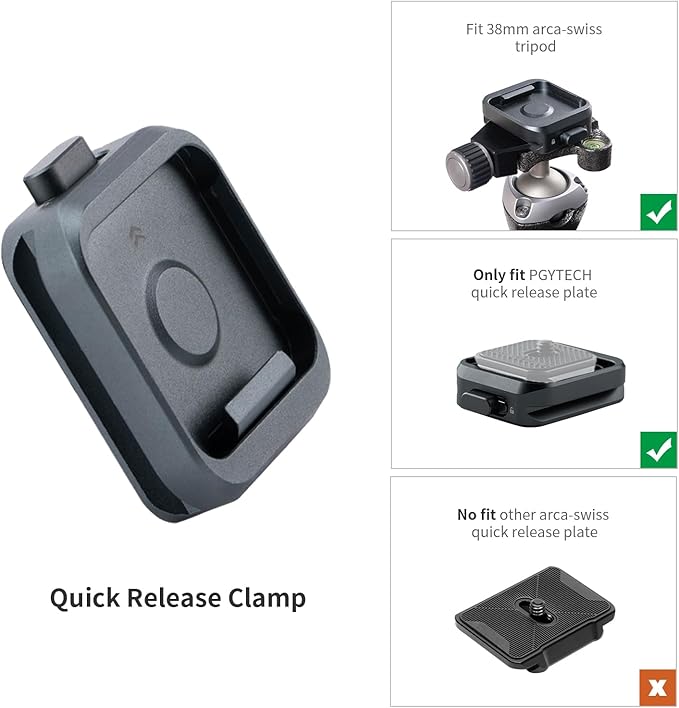 PGYTECH Quick Release Plate Clamp, with 1/4" and 3/8" Threaded Holes, Arca Swiss Interface, Suitable for Photo Cameras, Tripods, Gimbals