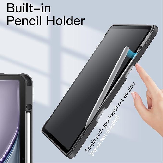 JETech Case for iPad Air 13-Inch M4/M3/M2 (2026/2025/2024) with Pencil Holder Clear Transparent Back Shell Slim Stand Shockproof Tablet Cover Auto Wake/Sleep (Black)
