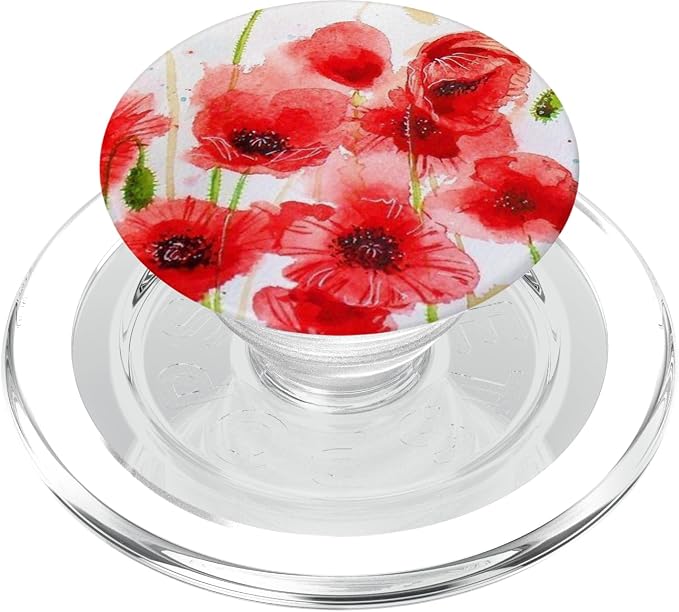 Watercolor Red Poppy Flower on White Background Pattern Grip PopSockets Adhesive PopGrip