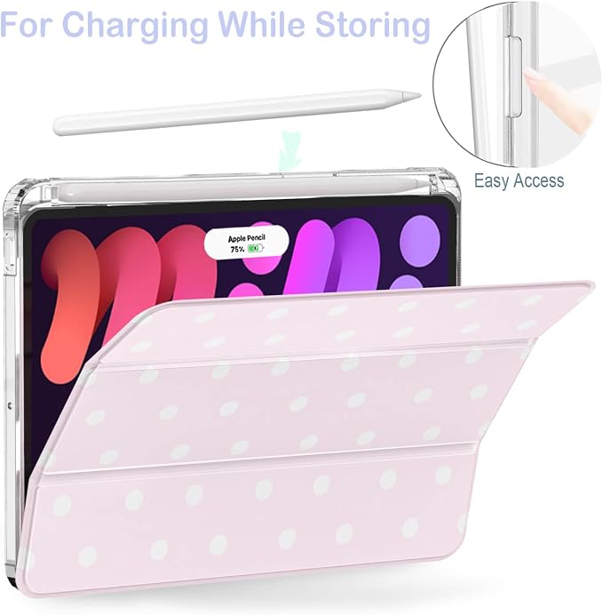 Feams Case for iPad mini 7 A17 Pro 2024/iPad Mini 6 2021 Slim Lightweight Trifold iPad mini 7 A17 Pro Case 8.3 Inch 2024 Clear Back Cover with Pencil Holder &amp Auto Sleep Blue Bow