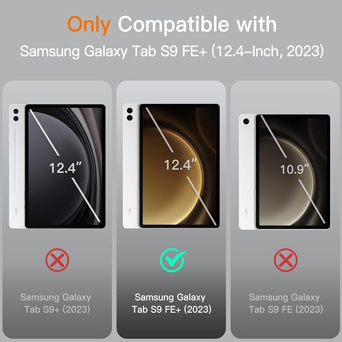 JETech Case for Samsung Galaxy Tab S9 FE+ / S9 FE Plus 12.4-Inch with S Pen Holder Slim Folio Stand Protective Tablet Cover Multi-Angle Viewing (Black)