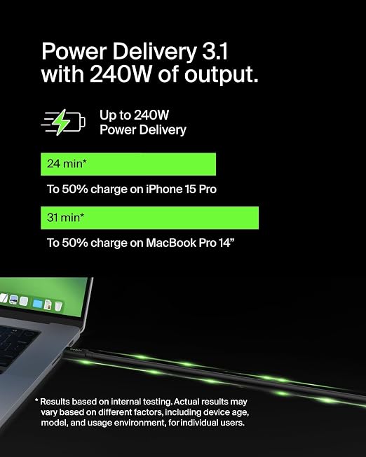 Belkin Connect USB4 Cable (6.6ft/2M Power Cable) USB-C to USB-C Cable w/ 240W Power Delivery + 20Gbps - USB4 Compliant Power Cable Compatible with MacBook Windows Chromebook &amp More
