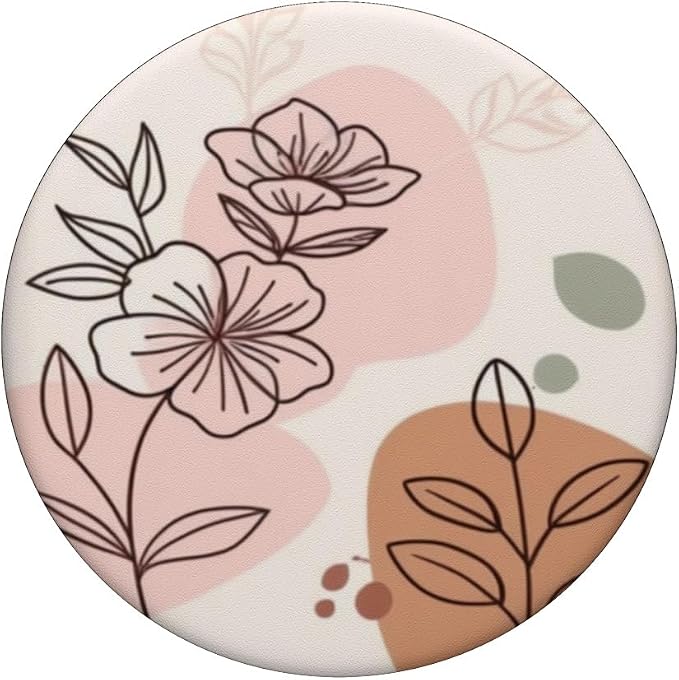 Peach Abstract Floral Line Art PopSockets Adhesive PopGrip