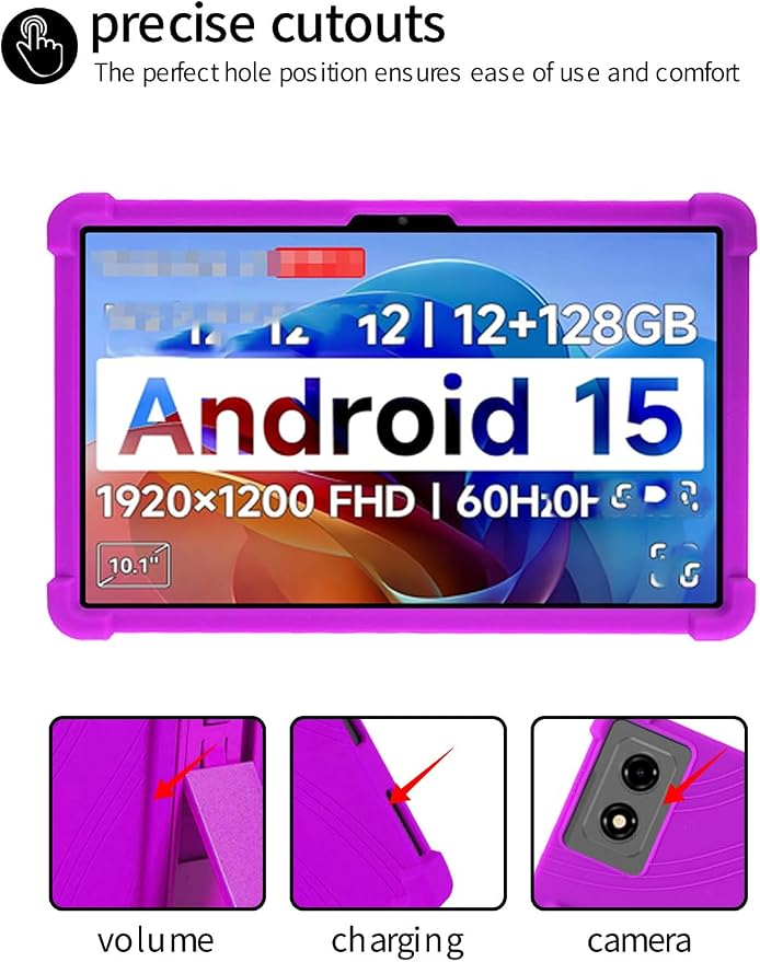for BNCF 2025 Android 15 10.1 Inch Tablet CaseBOVUGAC Soft Silicone Adjustable Stand Shockproof Kids Friendly for BNCF 2025 Android 15 10.1 Tablet(Black)
