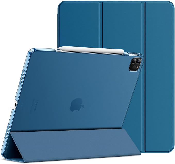 JETech Case Cover for iPad Pro 12.9 6th/5th Gen (2022/2021) Black | Slim Translucent Back Design Tri-Fold Stand Auto Wake/Sleep Lightweight Shockproof Protection
