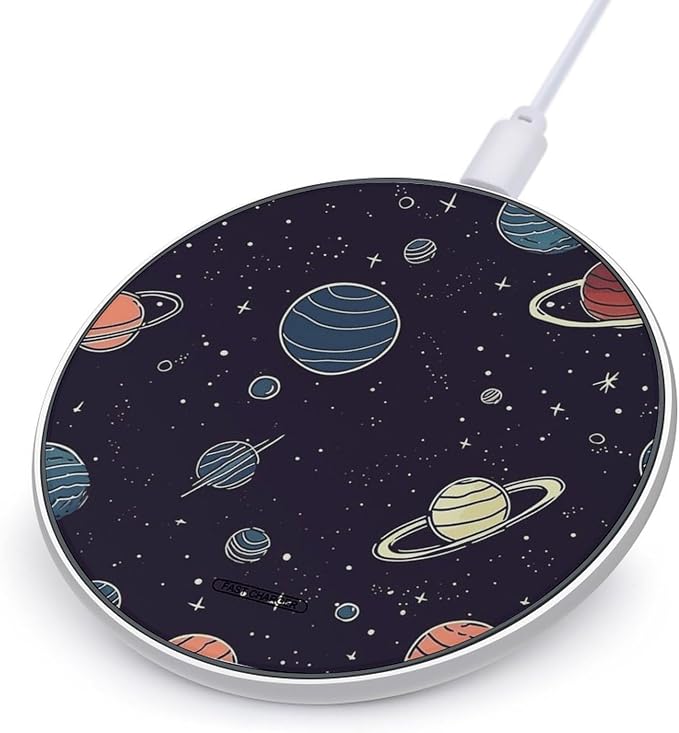 Space Planet Pattern Wireless Charger Portable Fast Charging Pad Lightweight Wireless Charging Pad 10W Slim Charging Station for Phone Charger Mat for Travel Home Office Desk