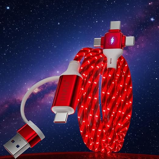 IHAO Multi Ports Light-Up USB Cable USBA to USBC/MicroUSB Cable Durable Fast Charging Cable with Visible Current Flow As Night Light Use-3in1 Blue